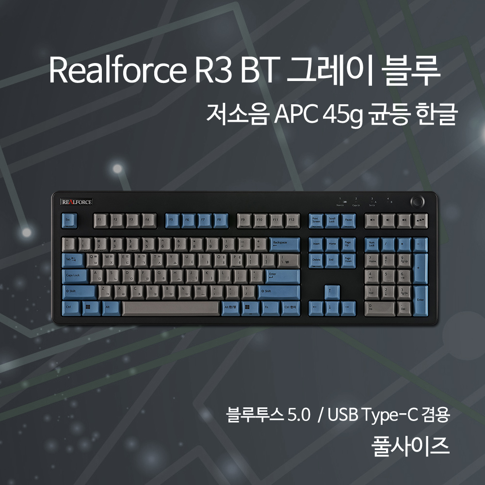 Realforce R3 BT 그레이 블루 저소음 APC 45g 균등 한글 (풀사이즈) - R3HBK1